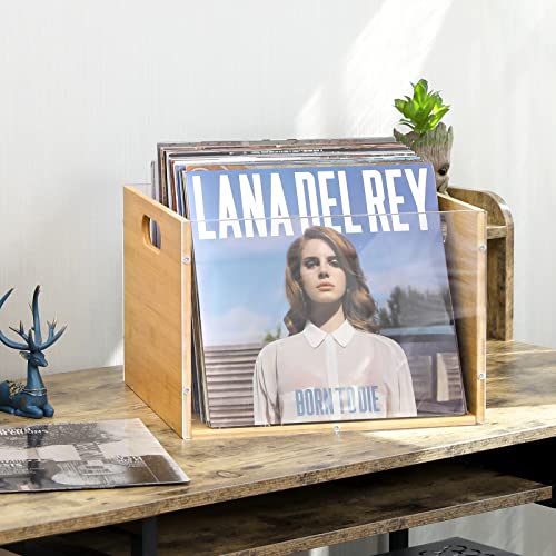 Bamboo & Acrylic Vinyl Record Storage Crate with Handle G916