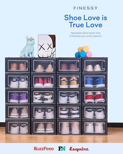 Shoe Organizer Box for Closet, Plastic Clear Stackable with Lids, 12 Pack Q7685