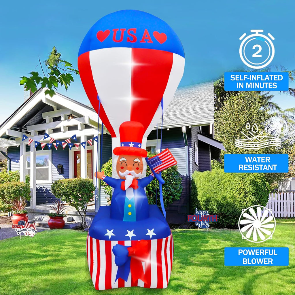 9FT Uncle Sam Hot Air Balloon Inflatable with LED Lights for Outdoor 4th of July Decor H627638