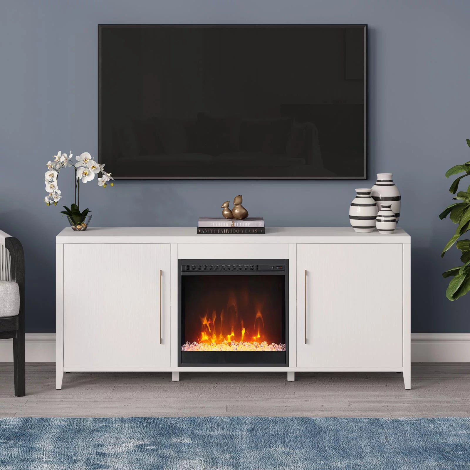 Rectangular TV Stand with Fireplace for TVs up to 65", White O935646