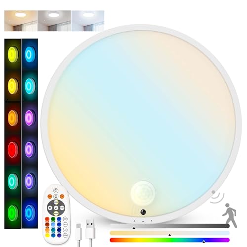 Motion Sensor Ceiling Light, Rechargeable Battery Operated Ceiling Light with 15 Color Temperatures, Motion Activated Closet Light with Magnetic Base for Shower Bathroom Closet Porch Hallway