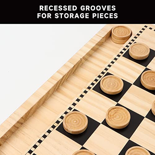 16" 3-in-1 Wooden Folding Chess, Checker & Backgammon Board Game Set L259