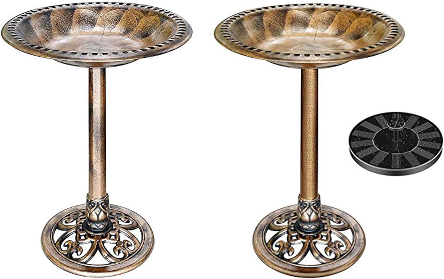 VIVOHOME Polyresin Antique Outdoor Copper Garden Bird Bath and Solar Powered Round Pond Fountain Combo Set & 28 Inch Bird Bath Copper