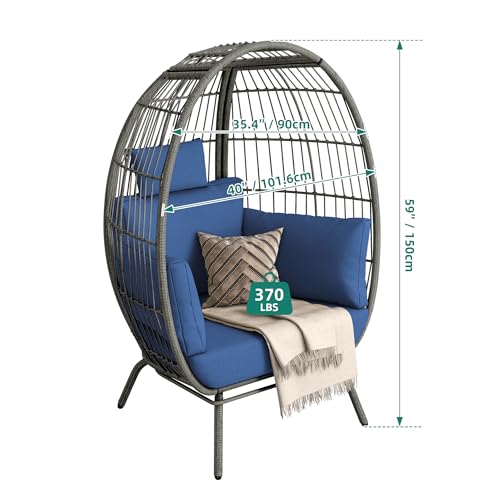 Rattan Egg Chair with Ottoman, Indoor Outdoor Wicker Chair with Footrest, 5 Cushions F541