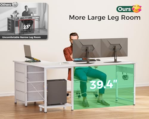 L Shaped Desk with 4 Tier Drawers, Power Outlets & USB, Corner Computer Desk with CPU Stand U4256