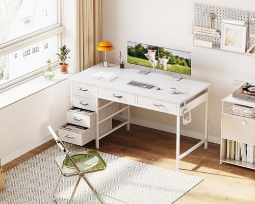 Computer Desk with 6 Drawers, 40 Inch Small Desk with Storage L2851