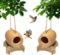 Hummingbird House for Outside Hanging, 2 Packs, Bird House for Outdoor for Nesting, Horizontally Big Space Bird Nest, Natural Wooden Hummingbird Nest