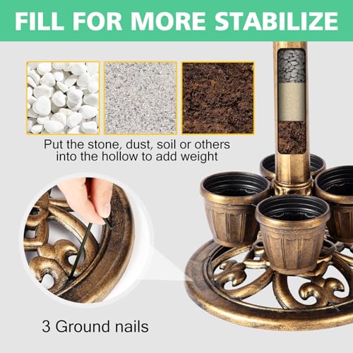 Bird Bath for Outside with Removable Flower Planters, 28in Polyresin, Yard Garden Decor Y2766