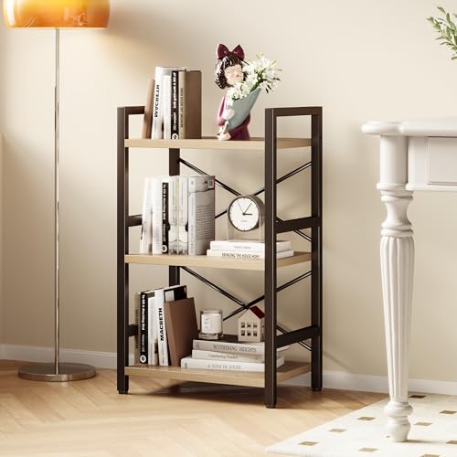 3 Tier Industrial Bookcase, Rustic Etagere Bookshelf for Living Room U5786