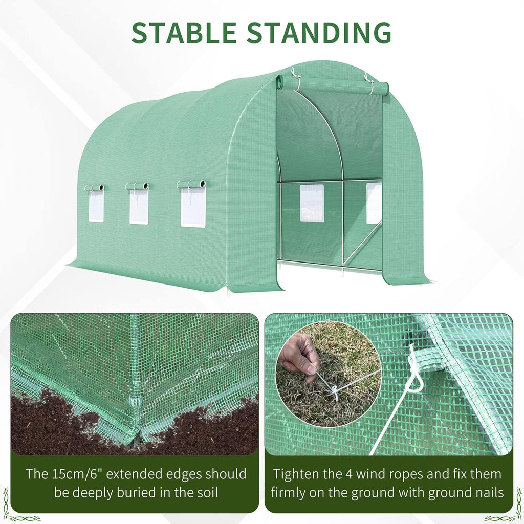 15 x 6 x 7 ft Walk-in Tunnel Greenhouse with Roll-up Windows K1632