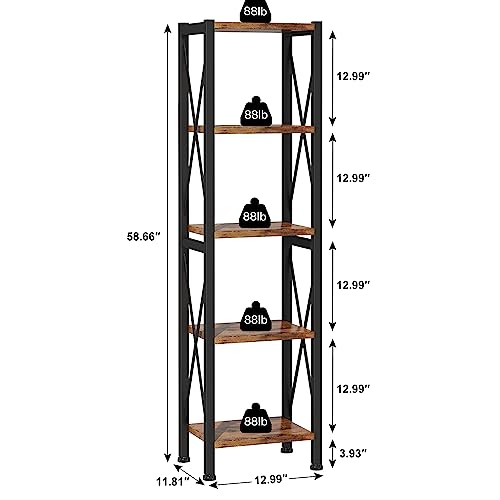 3 Tier Industrial Bookcase, Rustic Etagere Bookshelf for Living Room U5786