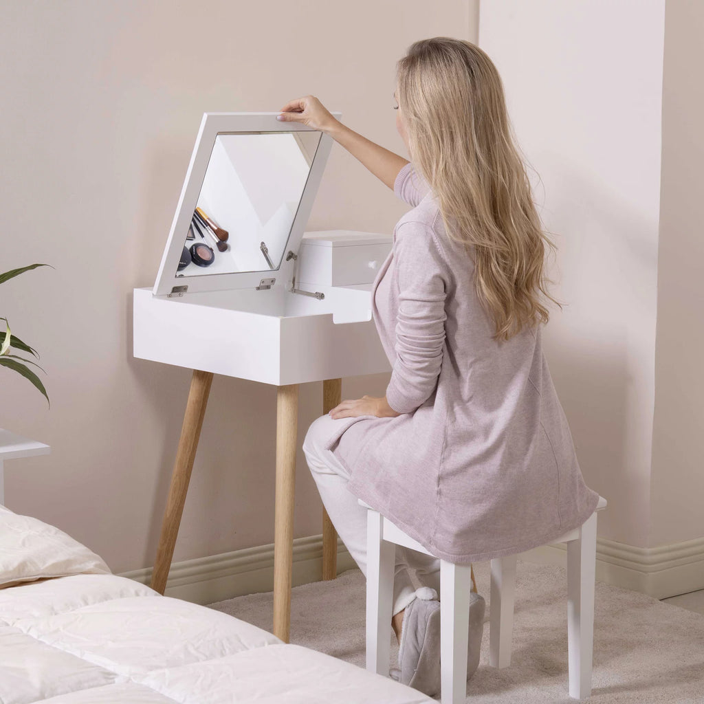 White Vanity Desk with Flip-top Mirror W15207