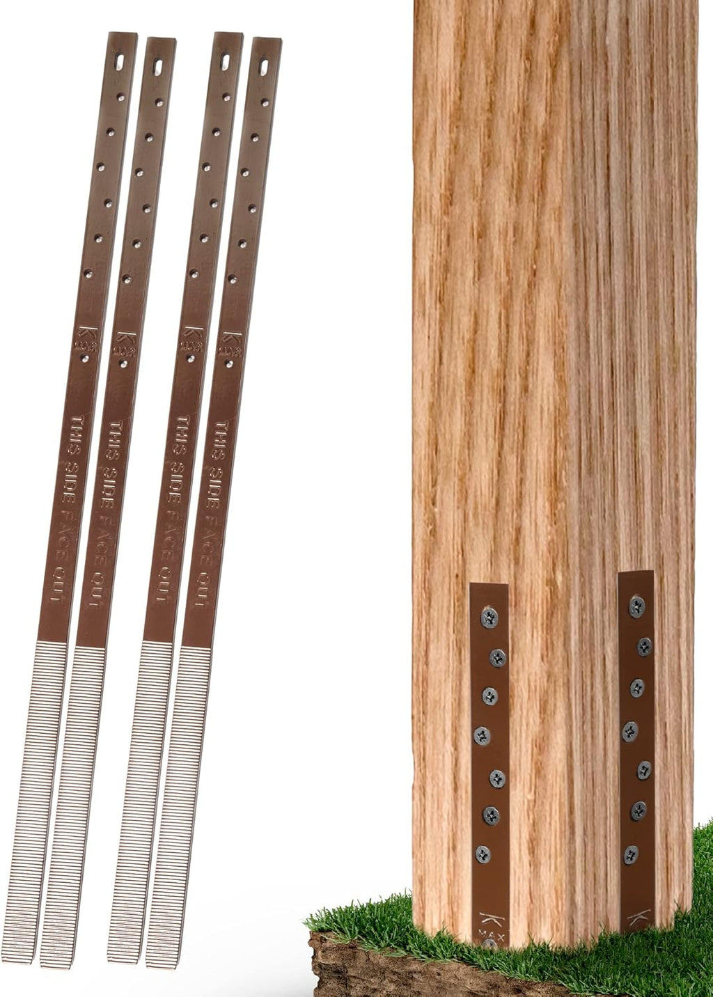 Pack of 4 Easy Fence Post Repair (to fix 2 Broken Wood Posts), Fast and Easy to Install, Highly Effective, Long-Lasting