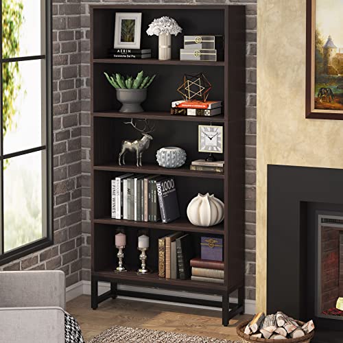 Tall Bookcase with LED Lights, 5-Tier Storage Shelves T8450