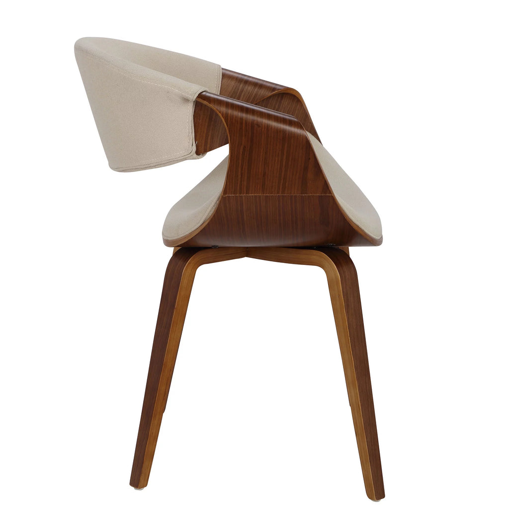 Mid-Century Modern Dining Accent Chair in Walnut and Cream Fabric J558481