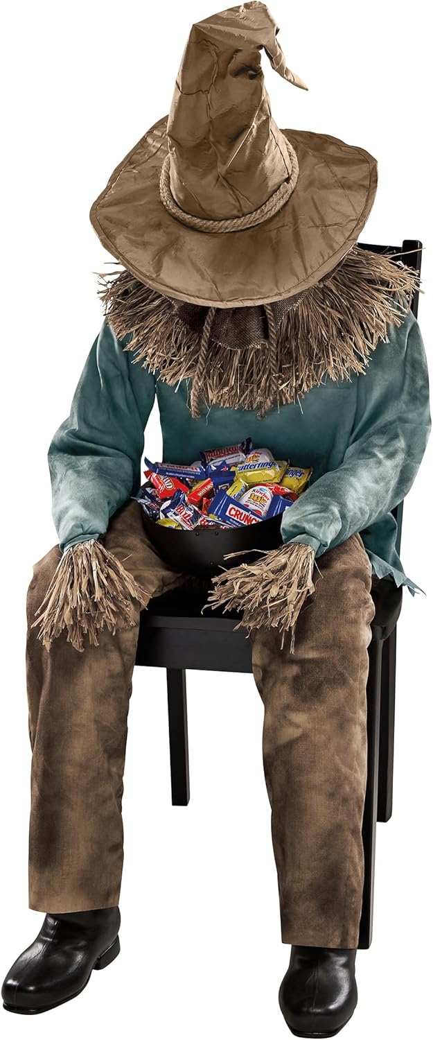 Scary Sitting Scarecrow Animatronic Prop V34350