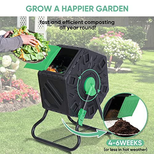 Dual Chamber Tumbling Composter - 37 Gallon Outdoor Garden Bin T432