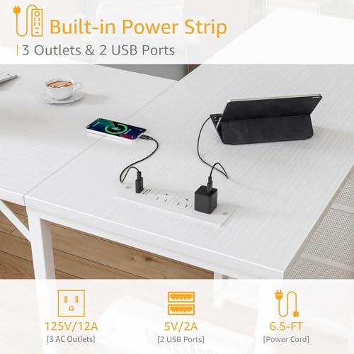 L Shaped Gaming Desk with Storage Drawers and Power Outlets I94529