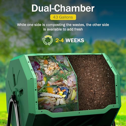 Compost Tumbler Bin 43 Gallon Dual Chamber Outdoor Garden E52640