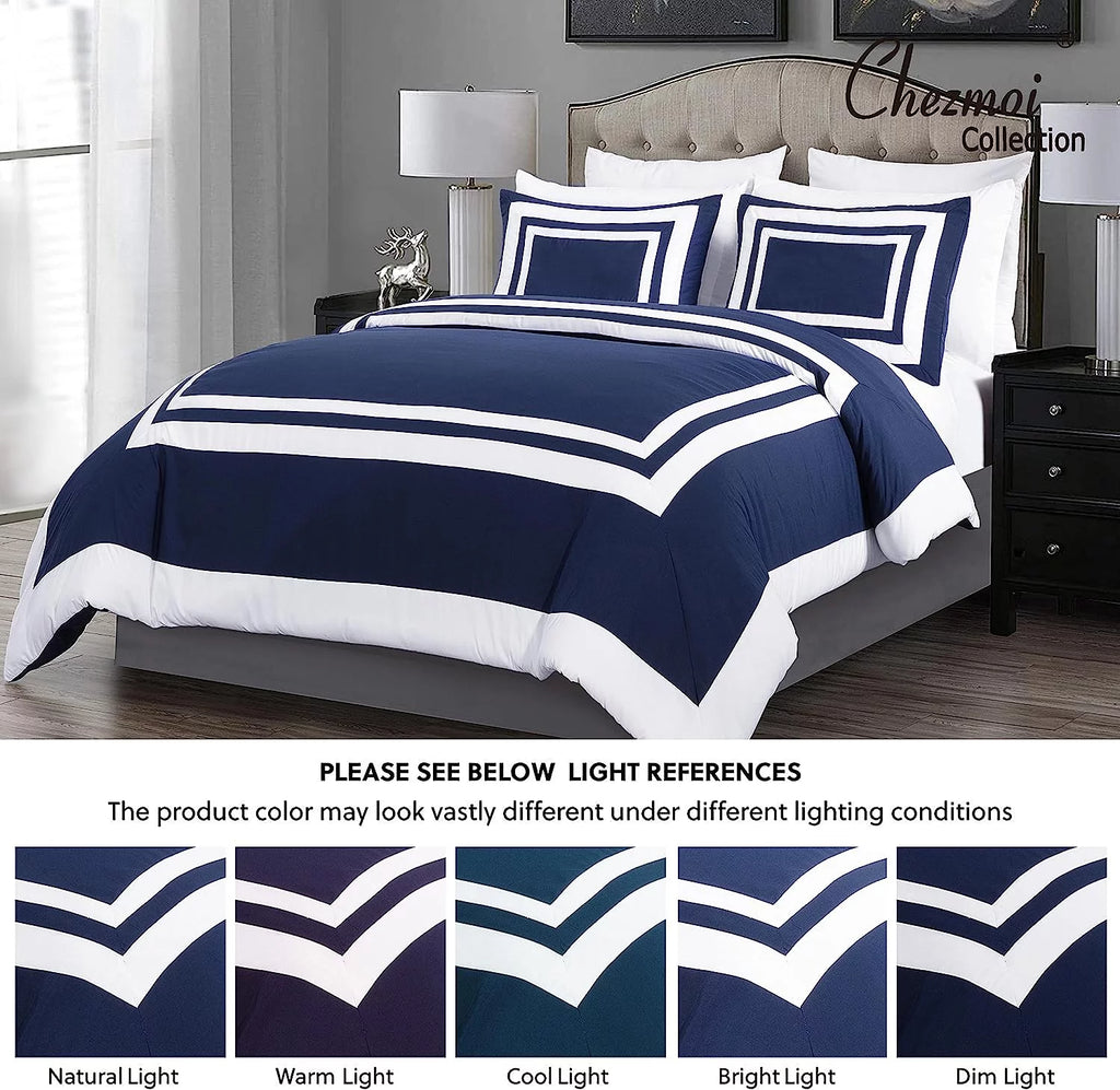 7-Piece King Comforter Set with Sheets Navy White Square Pattern I95367
