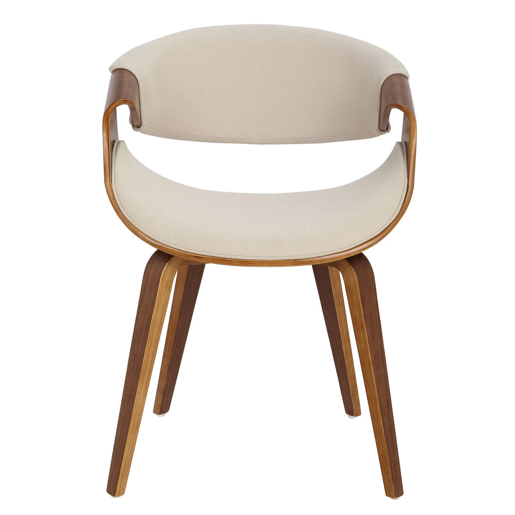 Mid-Century Modern Dining Accent Chair in Walnut and Cream Fabric J558481