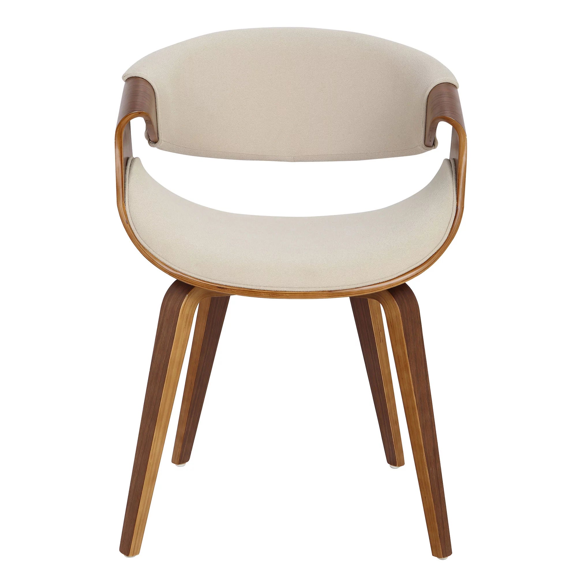 Mid-Century Modern Dining Accent Chair in Walnut and Cream Fabric J558481