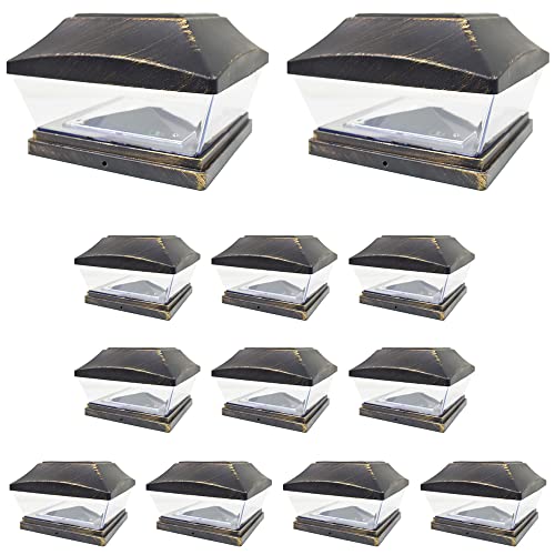 iGlow 12 Pack Vintage Bronze 6 x 6 Solar Post Light SMD LED Deck Cap Square Fence Outdoor Garden Landscape PVC Vinyl Wood