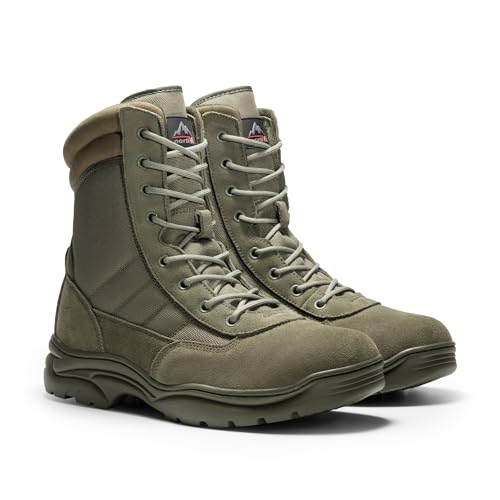 Men's Military Tactical Work Boots Side Zipper Leather Motorcycle Combat Boots N655026