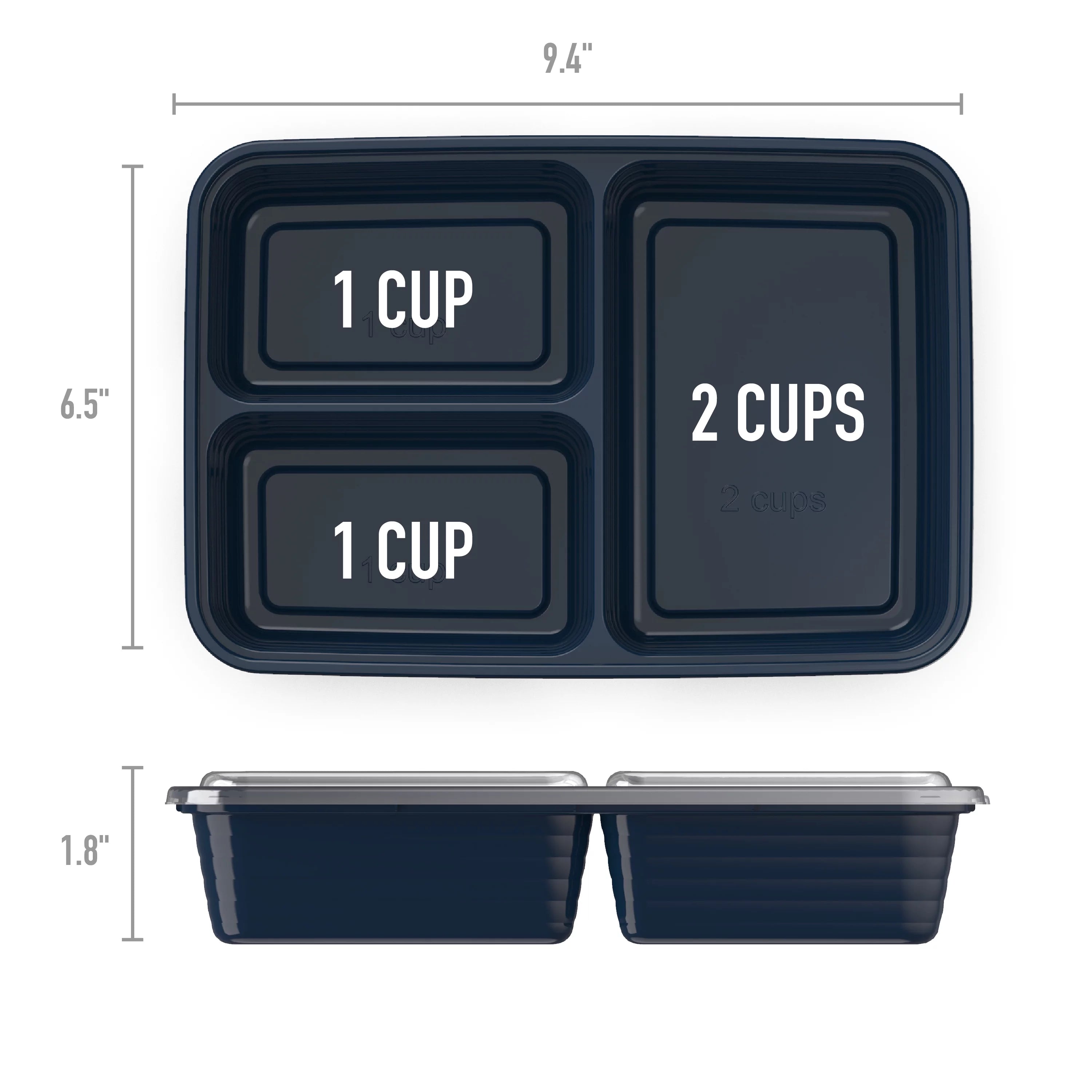 Meal-Prep Containers with Lids, Microwaveable, BPA-Free, Freezer & Dishwasher Safe, 10 Trays, Navy Blue X39829