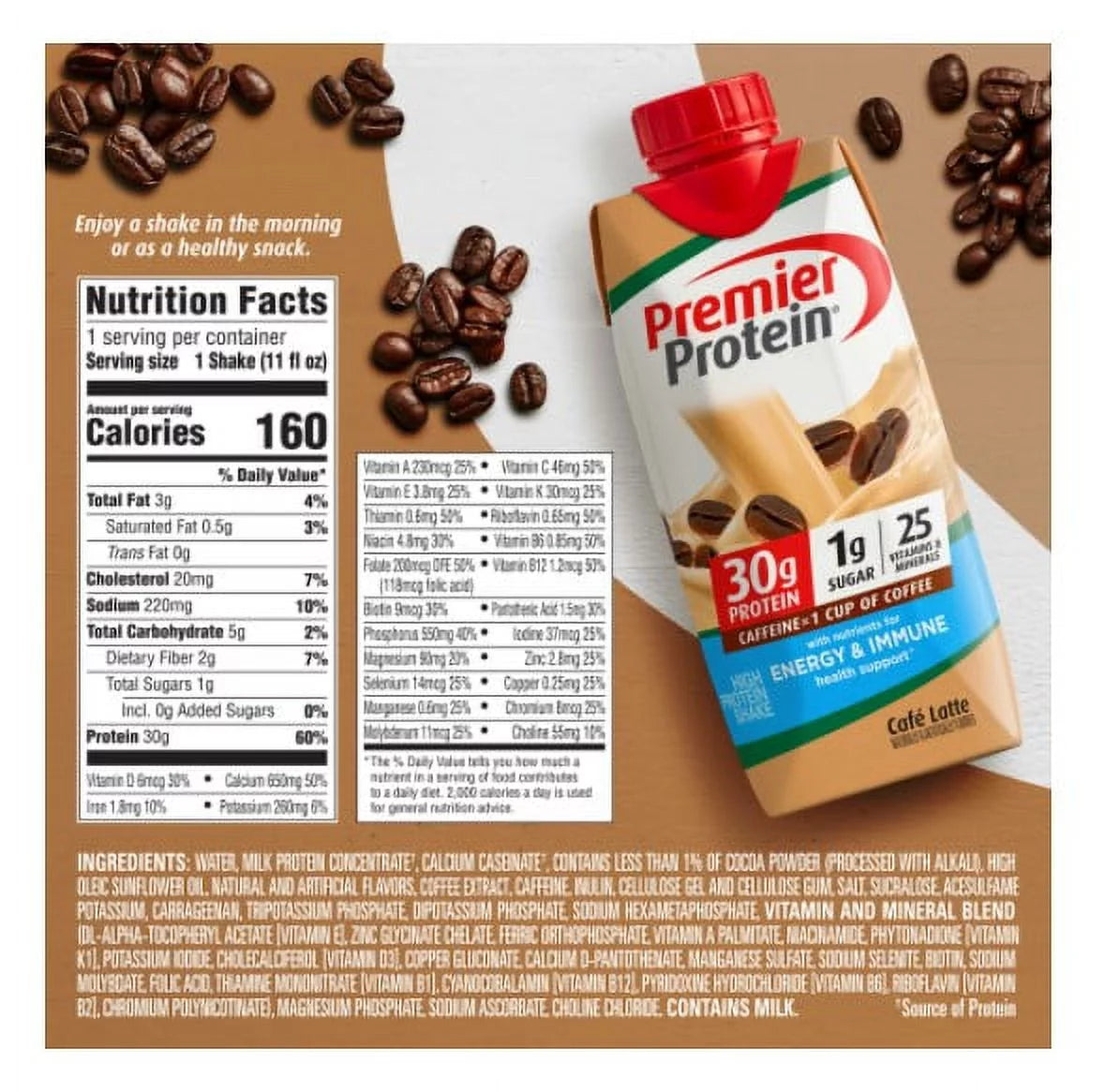 Cafe Latte Protein Shakes with Energy and Immune Support, 11 fl oz, 18-pack T33057