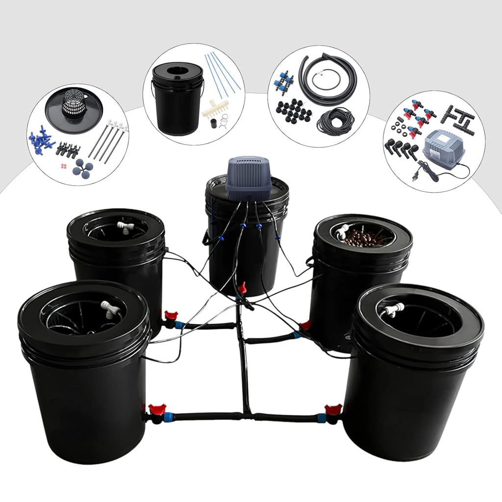 5-Gallon Deep Water Culture Hydroponics Grow System Kit with 5 Buckets C356