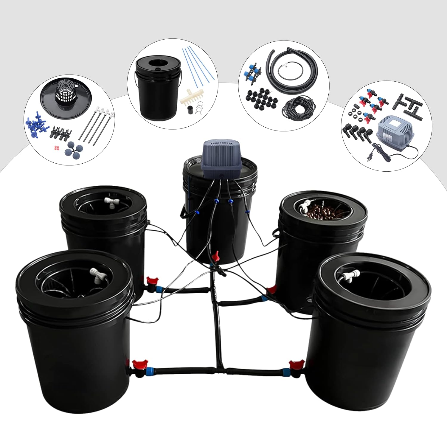 5-Gallon Deep Water Culture Hydroponics Grow System Kit with 5 Buckets C356