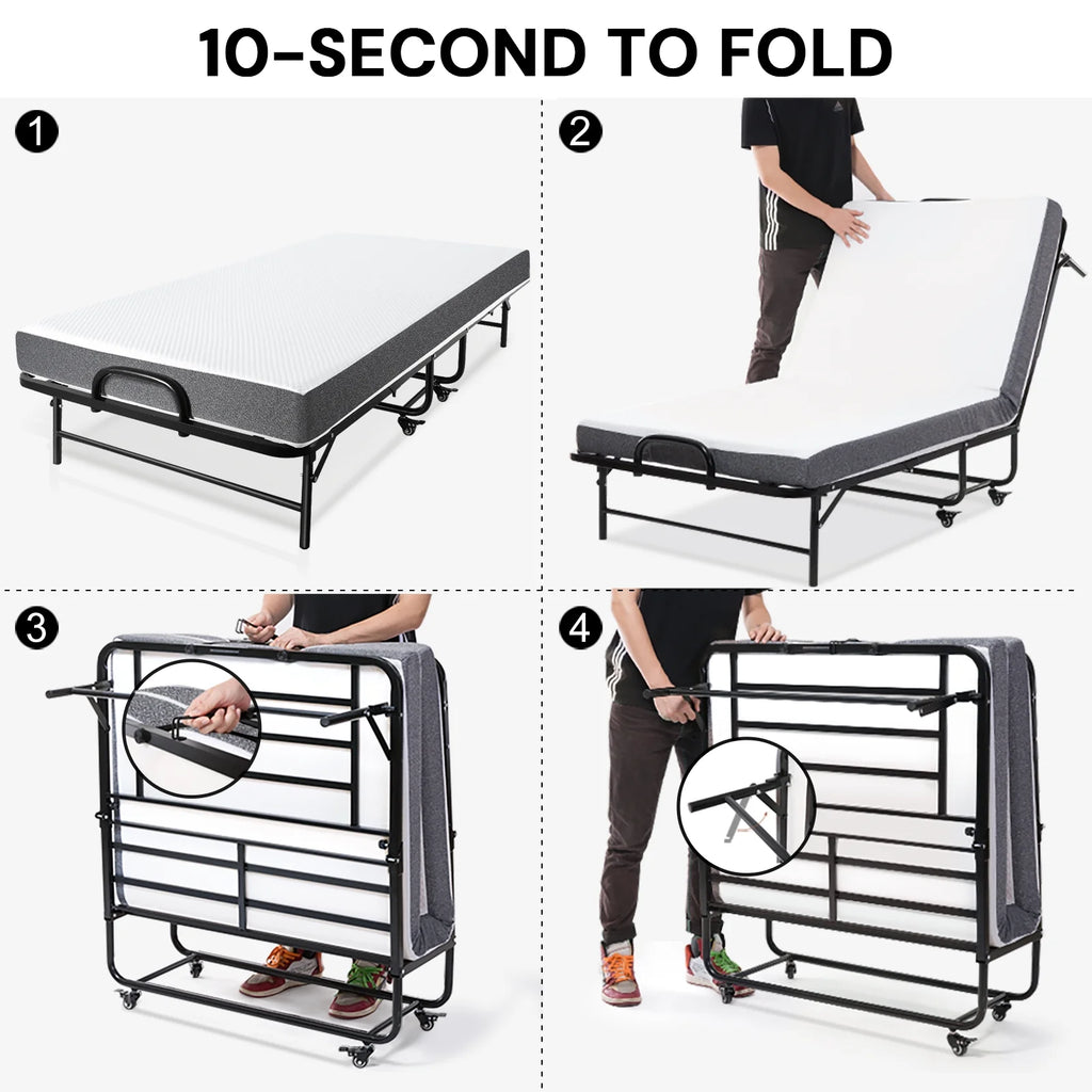 Folding Bed with Mattress, 75" x 31", Rollaway Guest Bed for Adults, Portable Foldable Bed with Memory Foam Mattress Q25472