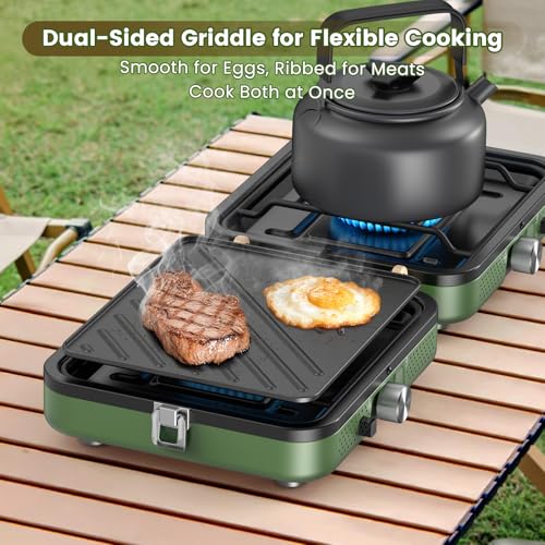 2-Burner Foldable Camping Stove with Griddle and Carrying Bag, Portable Propane H453787
