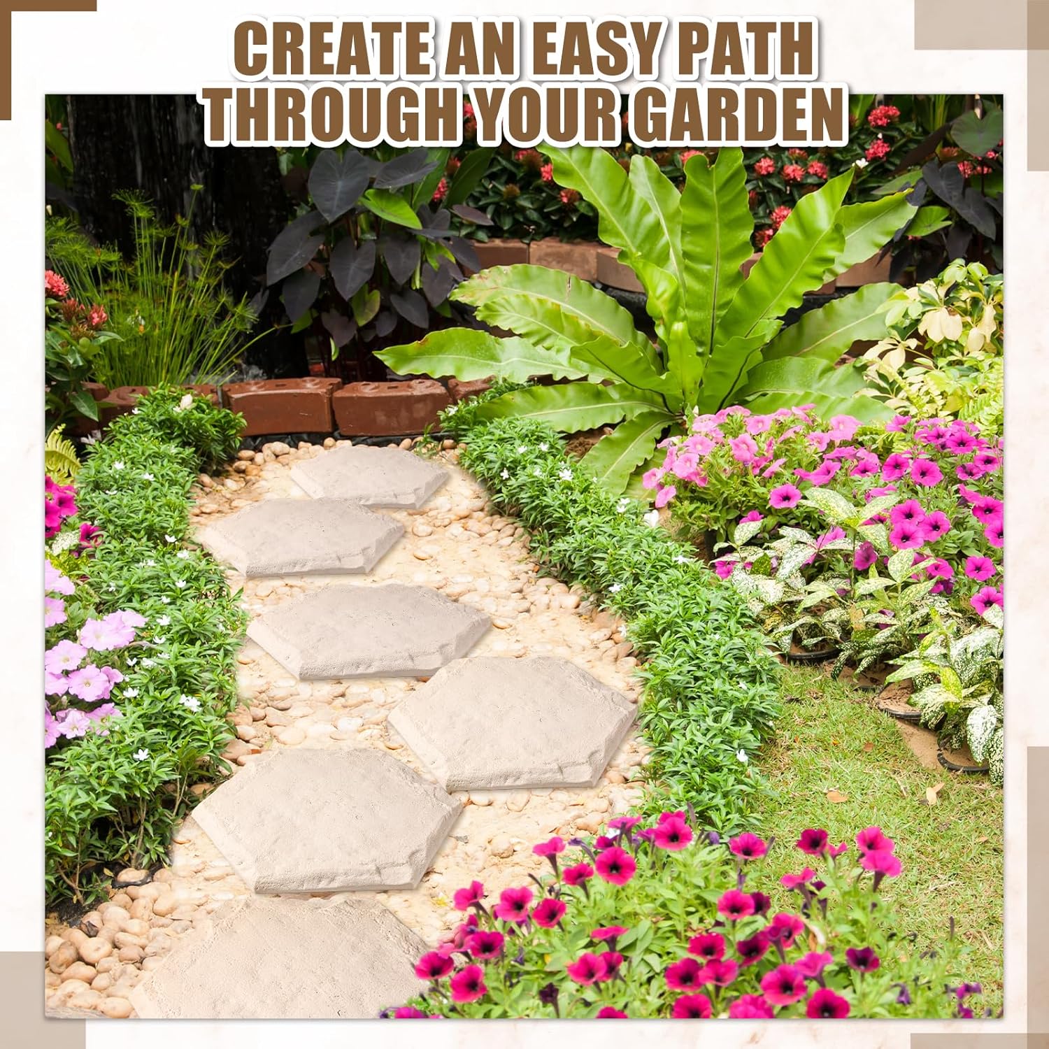 15.5 Inch Stepping Stones Outdoor with Ground Stakes for Pathway Lawn Garden I338