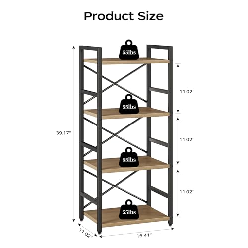 3 Tier Industrial Bookcase, Rustic Etagere Bookshelf for Living Room U5786