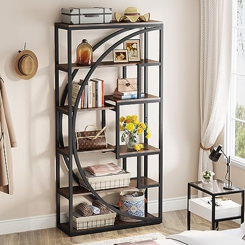Industrial 5-Tier Etagere Bookcase, 70.8 inch Tall, 8 Open Shelves, Rustic Brown P8264