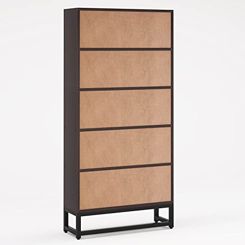Tall Bookcase with LED Lights, 5-Tier Storage Shelves T8450