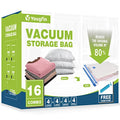 16 Pack Space Saver Vacuum Storage Bags(4 Jumbo/4 Large/4 Medium/4 Small), Vacuum Sealer Bags for Clothes, Clothing, Comforters and Blankets, Compression Storage Bags with Hand Pump