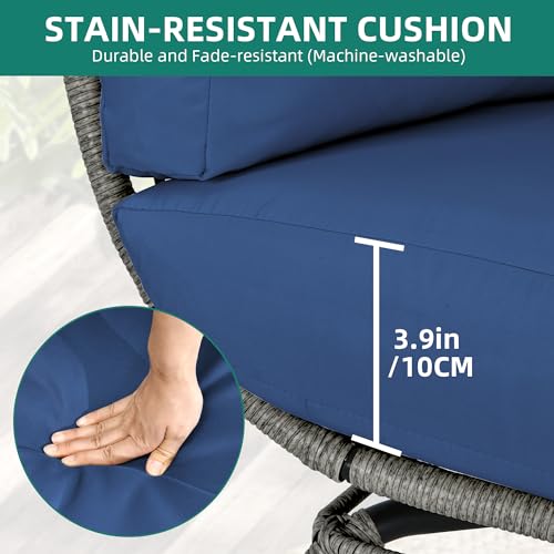 Rattan Egg Chair with Ottoman, Indoor Outdoor Wicker Chair with Footrest, 5 Cushions F541