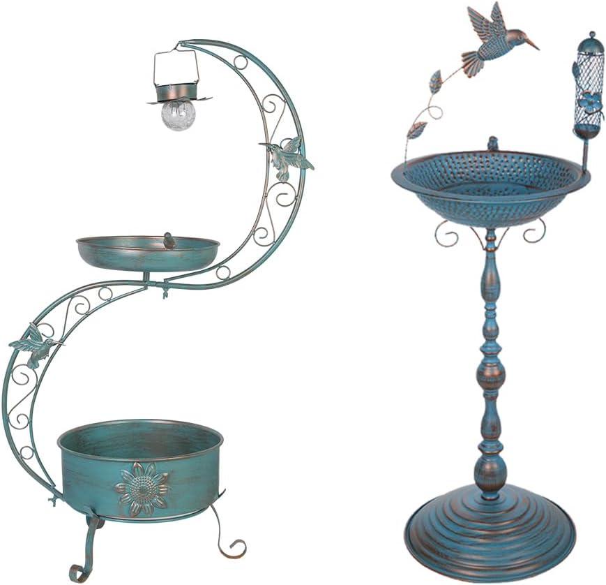 36" Bird Bath with Flower Planter Pedestal + 40" Metal Tall Pedestal Bird Baths for Outdoors, for Garden Patio Yard Party Decoration