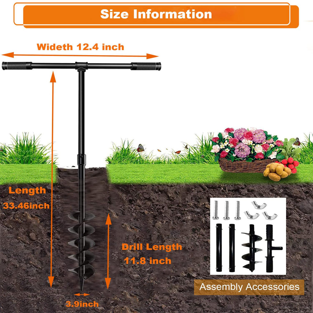 Garden Auger Spiral Drill, T-Shape 32" x 4" with Non-Slip Handle T38876