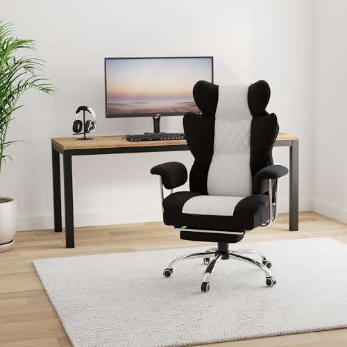 Gaming Chair with Lumbar Support and Footrest, PU Leather, Black E8234