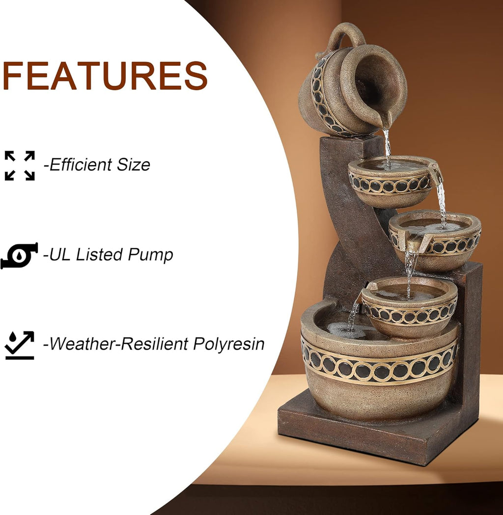 Outdoor Water Fountain, 5 Tiered Cascading Pitchers for Patio and Garden P44741