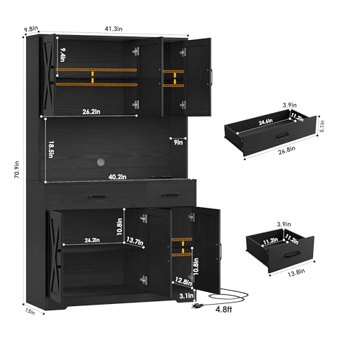 71" Tall Pantry Cabinet with Charging Station and Microwave Stand L63097