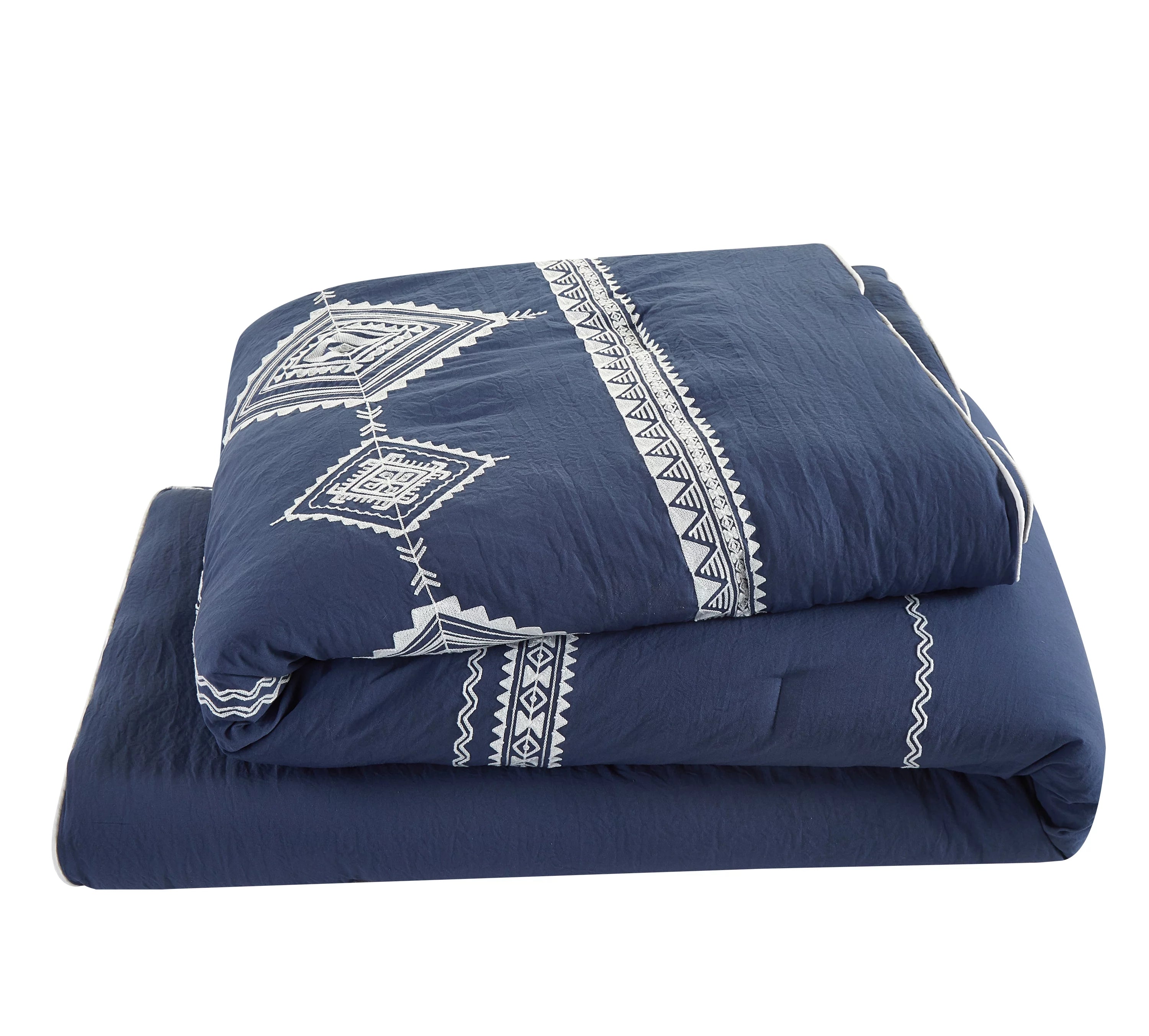 Navy Full Comforter Set with Sheets, Aztec, Polyester U168834