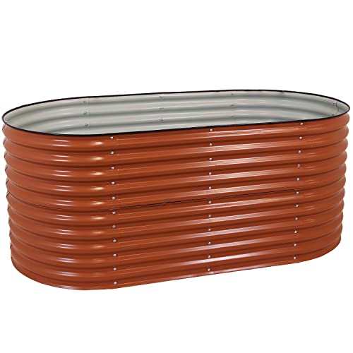 Oval Raised Garden Bed - Stackable Steel Planter Kit with Rubber Edge Trim - Brown I830813