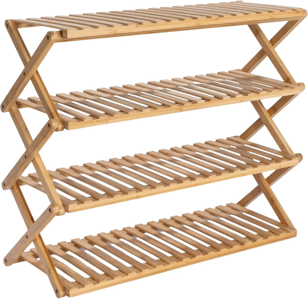 Household Essentials 4-Tier Bamboo Folding Shoe Rack, Natural