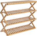 Household Essentials 4-Tier Bamboo Folding Shoe Rack, Natural