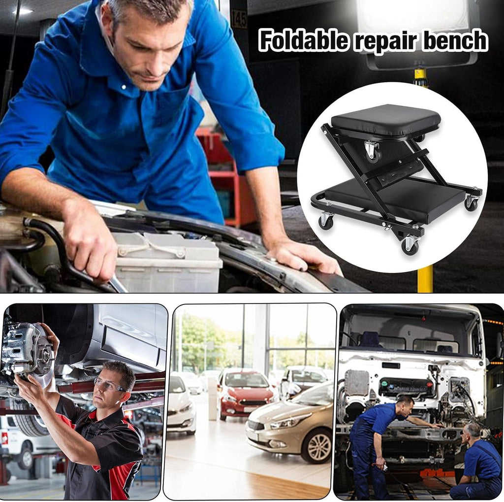Foldable 2-in-1 Rolling Car Creeper & Seat, 36 Inches Adjustable Garage Chair Z446468